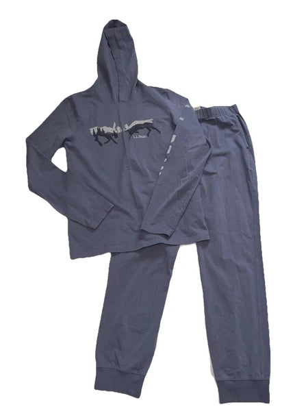 L.L. Bean Pajama Set Men Size S Blue Wicked Soft Knit Long-Sleeve Hoodie & Pants