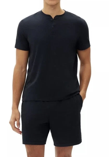 GAP Men's 2-Pc. Heathered Henley Shirt & Shorts Pajama Set. Small. Black. New