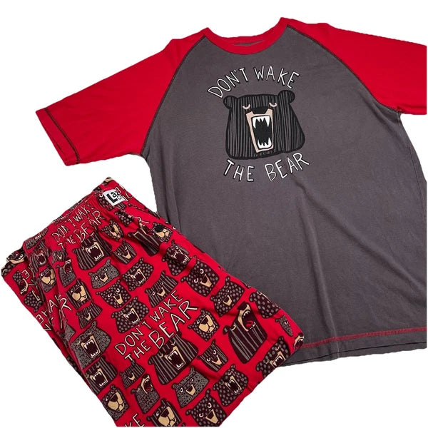 Lazy One Don’t Wake The Bear Mens Pajama Set, Pants and Shirt - Size L
