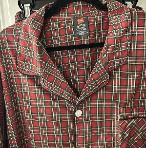 Hanes Men's Size XL Woven Cotton Blend Red Plaid Pajama Set NEW