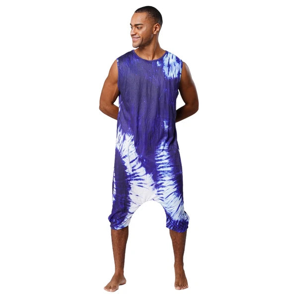 Men's Loose Romper Pajamas Jumpsuit Sleepwear Zipper Crotch One Piece Bodysuit