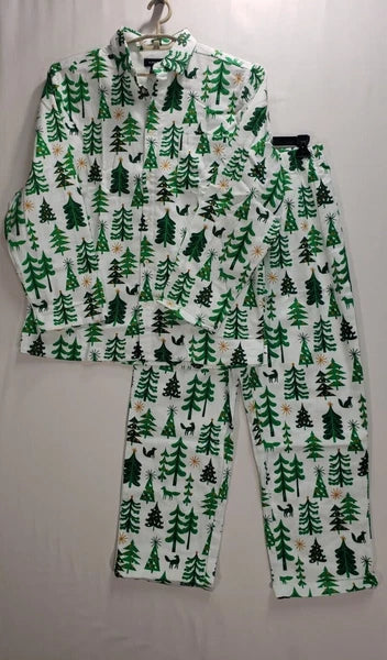 Nordstrom Pajama Set Mens MEDIUM Christmas Trees Flannel Long Sleeve $69 NEW