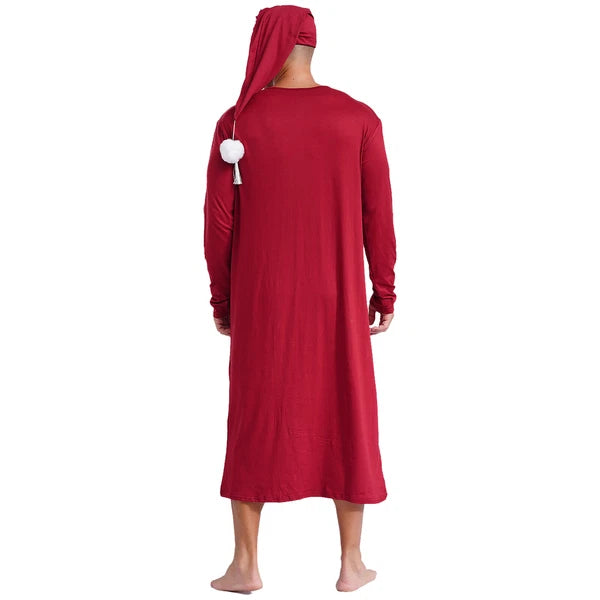 Men's Sissy Nightwear Loose Striped Robe Long Sleeve Nightshirt Cap Pajama Sets