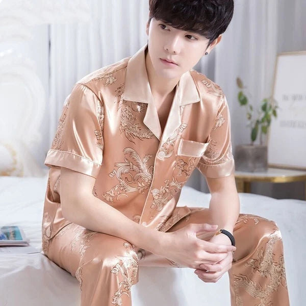Bathrobe Men Satin Silk Robe Embroidery Dragon Kimono Sleepwear Fashion Style