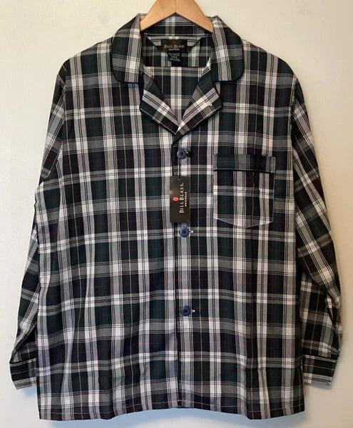 Bill Blass Pajama Set Men’s Size L Green Plaid Long Sleeve Lightweight NWT