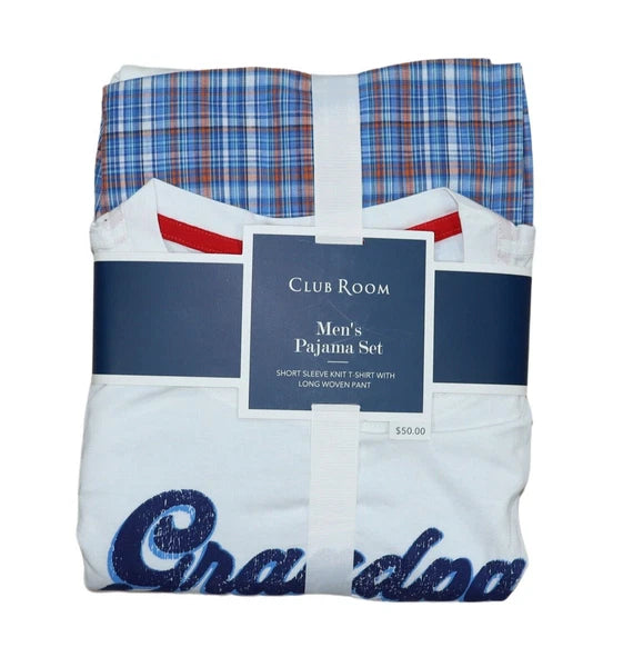 Club Room Mens Plaid Cotton Pajama Gift Set | Blue/Orange | Medium