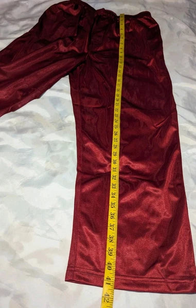 JOHN BLAIR Men's Large 2 Pc Pajama Set Sleepwear Burgundy SATIN Pants Button Top