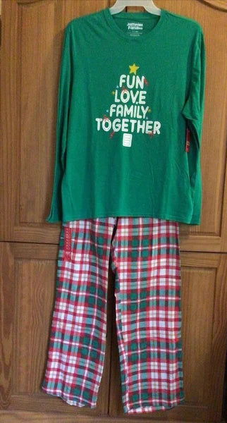 Jammies Families Mens Size L Pajama Set Red Green Plaid Flannel Pants Knit Top