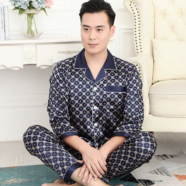 Men Silk Satin Pajamas Set Pyjamas Luxury Set Long Sleeve Sleepwear Loungewear*n