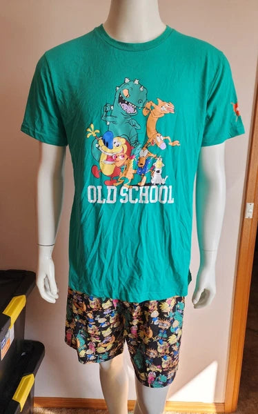 Nickelodeon Mens Old School 90s Cartoons Printed 2 Piece Pyjama Set Size L New