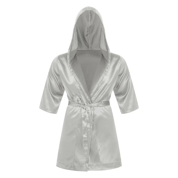 Men's Silk Satin Pajamas Hooded Bathrobe with Belted Set Bath Robe Sleepwear