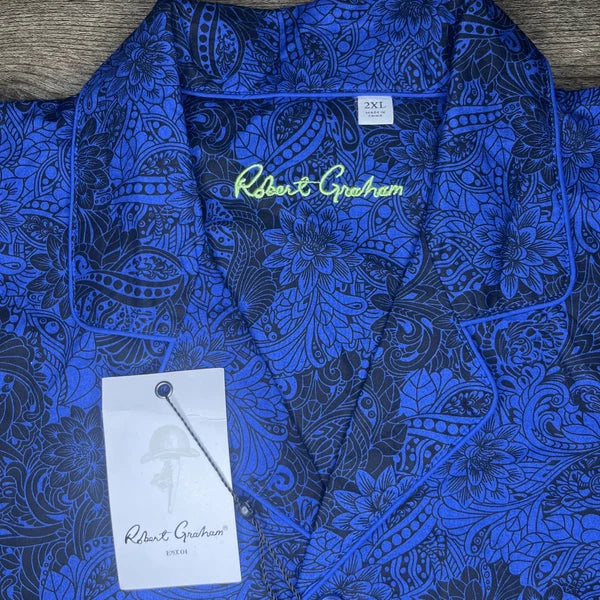 NWT Robert Graham Men's Loungewear Pajama 2Pc Blue Black Floral Paisley 2XL