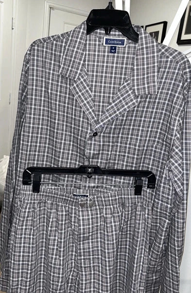 Club Room  Men’s Med Sleepwear, Gray Plaid Cotton Pajamas