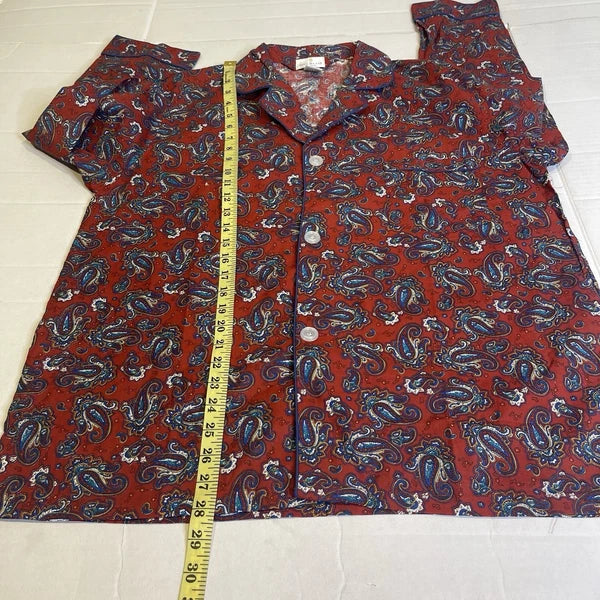 Bill Blass Men’s Pajama Set 2 Piece Paisley Print Blue Red Large 100% Cotton