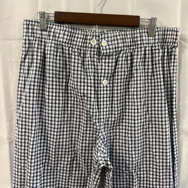 Fruit Of The Loom Pajama Set Mens Large Check White Blue Pjs Lounge Wear Grandpa