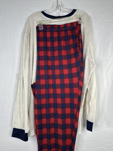 Dearfoams Pajama Set Mens Size 3XL Ivory Red Plaid PAPA BEAR
