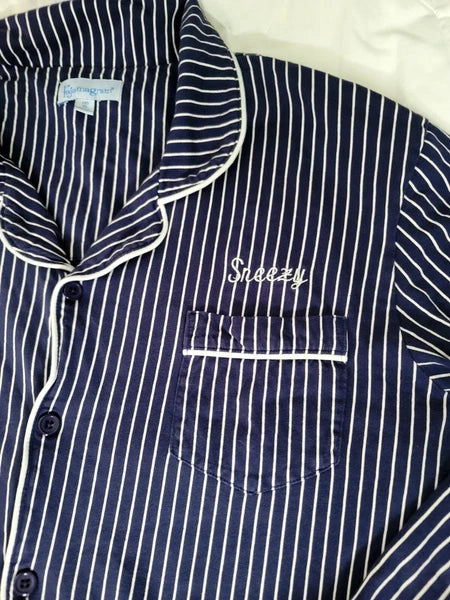 Pajamagram Pajamas Mens XL Blue Striped Sneezy Sleep Set Stretch Cotton New