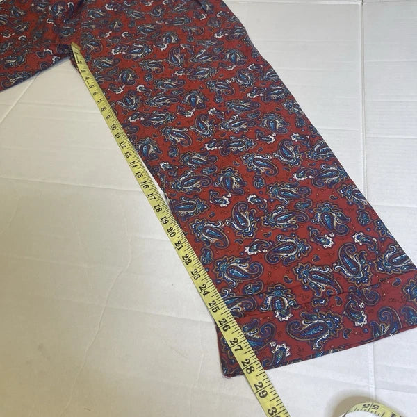 Bill Blass Men’s Pajama Set 2 Piece Paisley Print Blue Red Large 100% Cotton