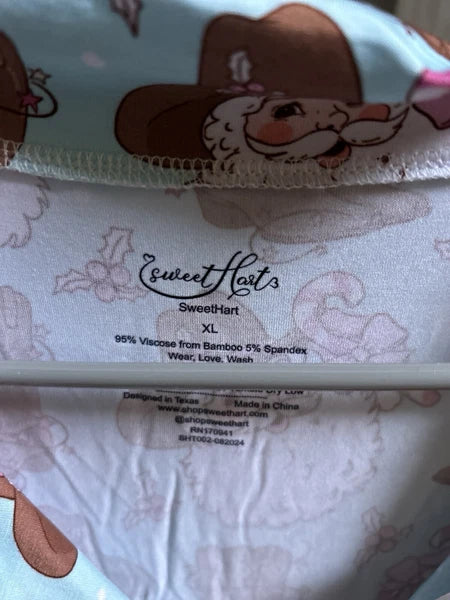 NEW NWT $55 SWEETHART "Cowboy Santa" men's Christmas pajamas pajama set XL