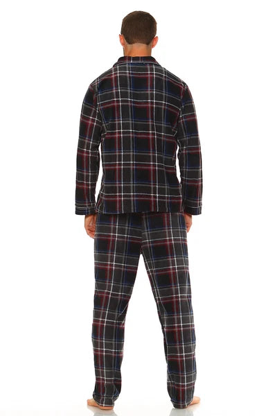 Men's Long Sleeve Pajama Lounge Set Comfortable PJ's Soft Fleece Plaid Sleepwear