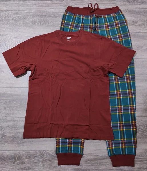 Lands End Pajama Set Adult Medium Red Plaid Lounge Pant PJs Shirt Gift Mens