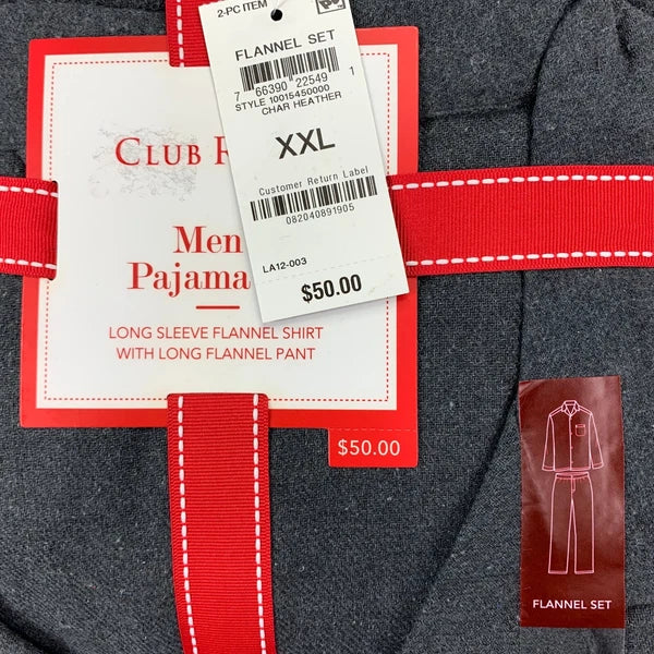Club Room Mens Heathered Solid Flannel 2-Piece Pajamas Gray 2XL