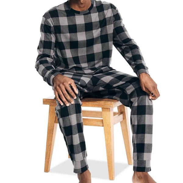 Nautica Men's Waffle Buffalo Plaid Pajama Set, Storm Grey, L