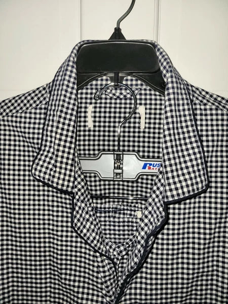BLACK WHITE Cotton Gingham Check 2 Piece Button Drawstring Pajama Set 2XL XXL