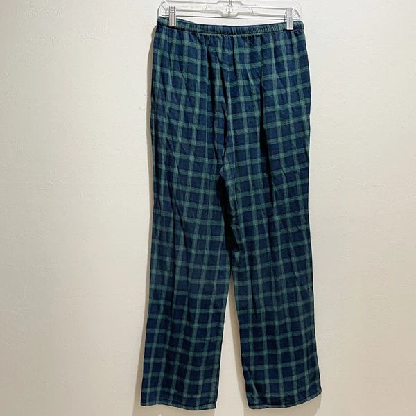 ALEXANDER DEL ROSSA Men’s Blue Green Flannel Plaid Pajama Set Button Up Size S