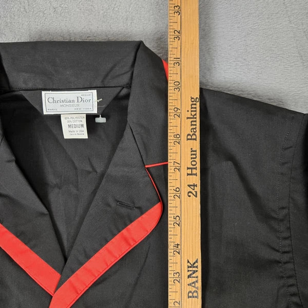 CHRISTIAN DIOR Monsieur Pajama Set Mens Medium Black Red Pants & Shirt VTG 80s