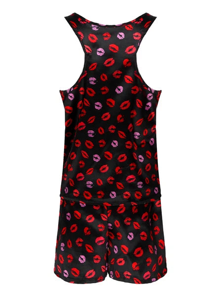 Mens Satin Pajamas Set Sleeveless Tank Top with Shorts Sleepwear Nightwear