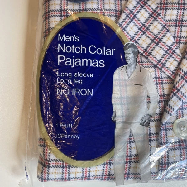 Vintage JCPenney Notch Collar Pajama Set Men's Size XL Plaid Flannel NOS