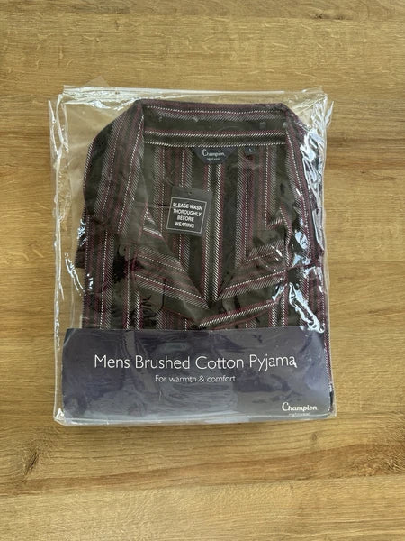 Mens Champion Brushed Cotton Burgundy Check Pyjamas Size L Brand New