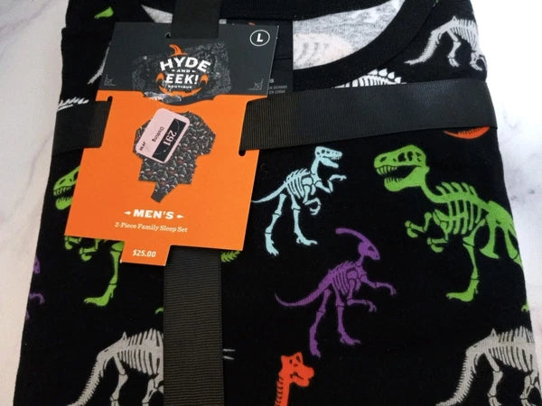 Hyde & Eek Men's 2 Piece Sleep Set Halloween Black With Dinosaurs Size Large NWT