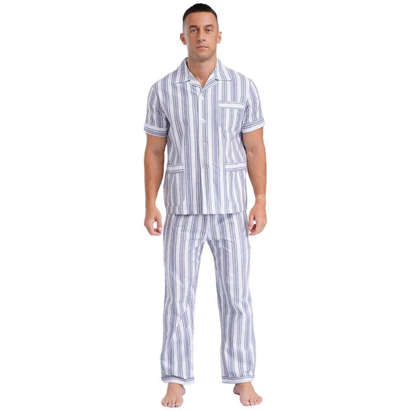 Mens Homewear Sleep Pajama Set Outfit Sleepwear Pockets Nightgown With Pants