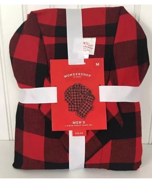 Wondershop Men's Size M Flannel Pajama 2-Piece Family Sleep Set Red Check New