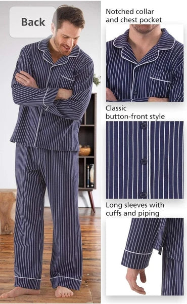 Pajamagram Pajamas Mens XL Blue Striped Sneezy Sleep Set Stretch Cotton New
