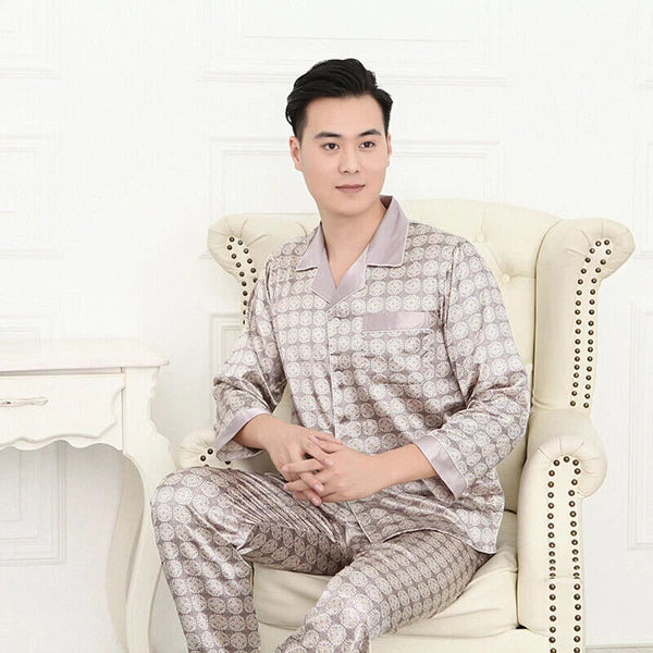 Men Silk Satin Pajamas Set Pyjamas Luxury Set Long Sleeve Sleepwear Loungewear*n