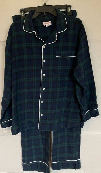 Lanz of Salzburg Men's Flannel Pajama - GREEN BLUE Tartan Plaid Size SMALL NWOT