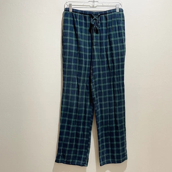 ALEXANDER DEL ROSSA Men’s Blue Green Flannel Plaid Pajama Set Button Up Size S