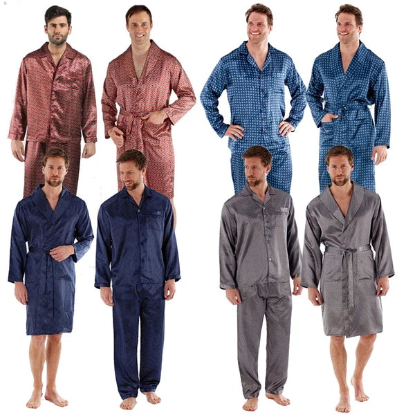 Men's Luxury Silky Satin Printed Pyjama Sets  Kimono Gown Size M up to 2XL Gift
