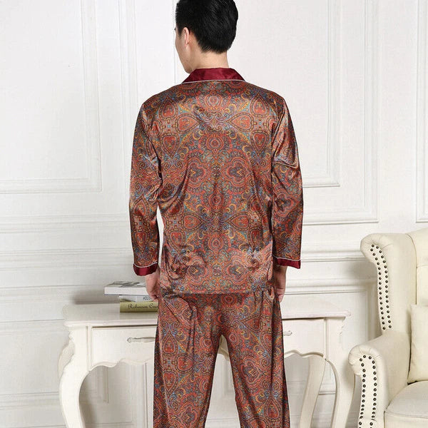 Men Silk Satin Pajamas Set Pyjamas Luxury Set Long Sleeve Sleepwear Loungewear*n