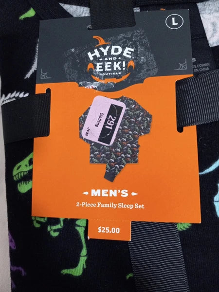 Hyde & Eek Men's 2 Piece Sleep Set Halloween Black With Dinosaurs Size Large NWT