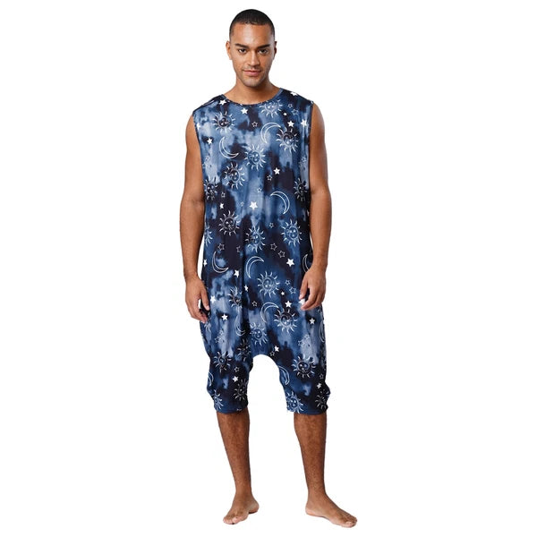 Men's Loose Romper Pajamas Jumpsuit Sleepwear Zipper Crotch One Piece Bodysuit