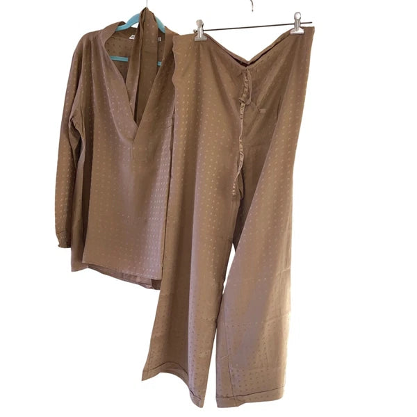 Vintage Mens Pajama Set Size 48 Tan 3 Piece Pockets Belted Pure Silk Italy