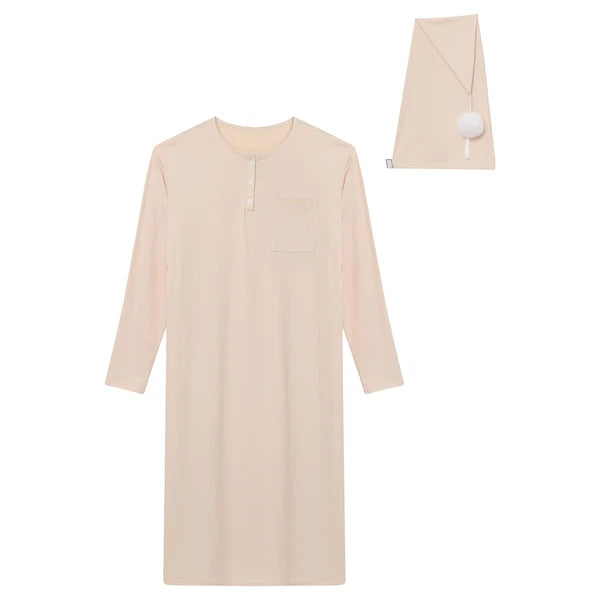 Men's Sissy Nightwear Loose Striped Robe Long Sleeve Nightshirt Cap Pajama Sets