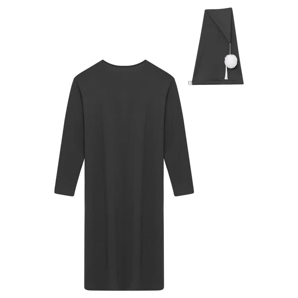 Men's Sissy Nightwear Loose Striped Robe Long Sleeve Nightshirt Cap Pajama Sets