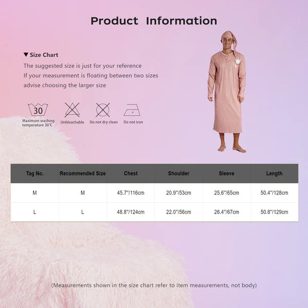 Men's Sissy Nightwear Loose Striped Robe Long Sleeve Nightshirt Cap Pajama Sets