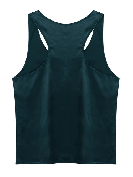 Mens Satin Pajamas Set Sleeveless Tank Top with Shorts Sleepwear Nightwear