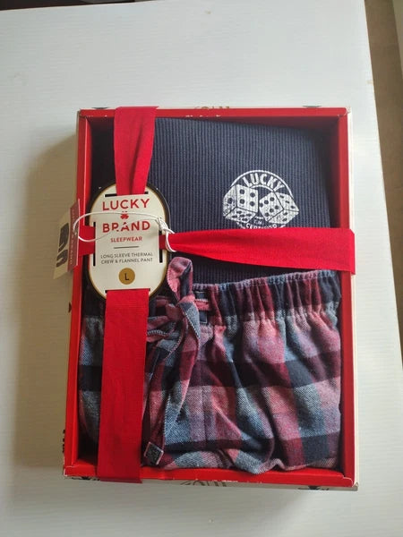 Lucky Brand Pajamas Set Mens Sz Large Thermal Top Flannel Pants Christmas New